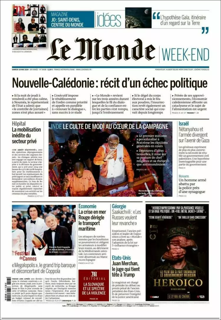 Prima-pagina-le monde-edizione-di-oggi-18-05-2024